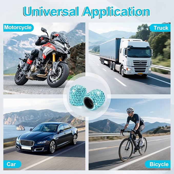 JUSTTOP 4 Pack Handmade Crystal Rhinestone Car Tire Valve Stem Caps, Car Wheel Tire Valve, Attractive Dustproof Bling Car Accessories, Universal for Cars, Trucks and Motorcycles-Pale Blue