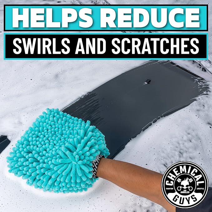 Chemical Guys MIC513 Big Noodle Chenille Microfiber Scratch Free Supersized Car Wash Mitt for Cars, Trucks, SUVs, RVs & More, Turquoise (11" x 12") (Pack of 12)
