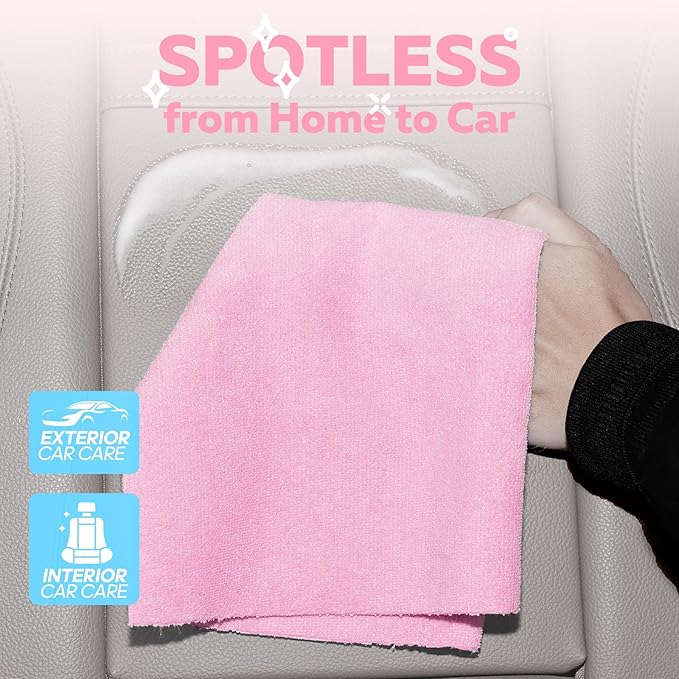 Fantasticlean Tear-Away Microfiber Cleaning Cloth Roll, 12'' by 12''- 36 Sheets, Thick & Large Detailing Towels, Ultra Absorbent, Lint-Free Reusable Wipes for Home, Car or Outdoor (Glossy Pink)