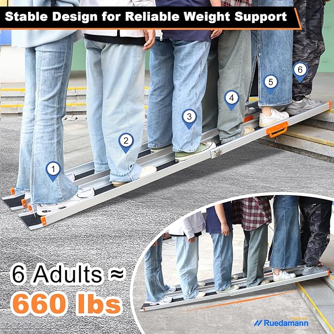 Ruedamann 6FT x 8.3" Wider Adjustable Wheelchair Ramp with Handle, Telescoping Portable Wheelchair Ramp for Home Steps, 600lbs Capacity, Non-Skid Lightweight Scooter Ramp for Van, MPV, Caravan, 2Pcs