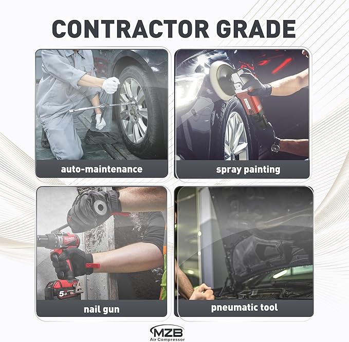 MZB 2.4 Gallon Ultra Quiet Air Compressor 110V/60Hz 1.2HP 5.65CFM, MAX 115PSI Steel Tanks Oil-Free 70dB Noise Level Air Compressor with Wheels for Spray Painting, Auto Repair, Carpentry Decoration