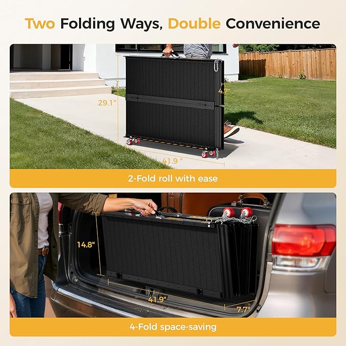CAMMOO 7 FT Portable Wheelchair Ramp-800LBS Heavy-Duty, High-Strength Aluminum Alloy with 4 Adjustable Legs, 4 Wheels, Triple Anti-Slip and Seamless Design, Ideal for Home Steps, Threshold, Doorways