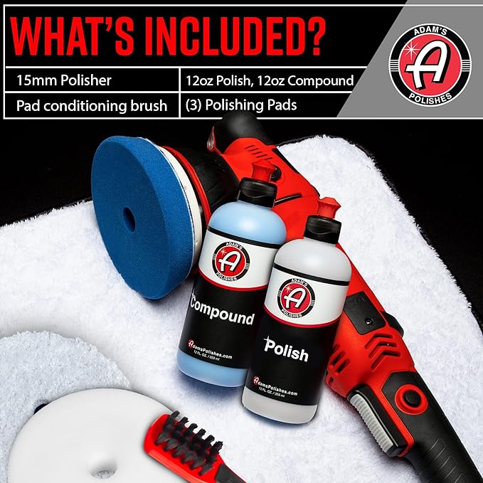 Adam's Polishes SK Pro 15mm Car Polisher Kit 7 Item- Professional Buffer Polisher for Car Detailing | Use W/Car Polish, Polishing Compound, or Car Scratch Remover | Car Wash Clay Bar Ceramic Coating