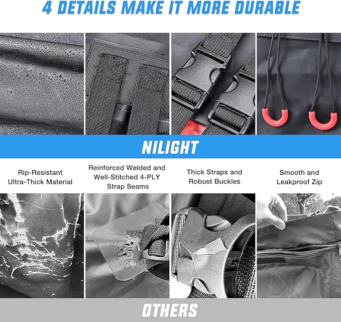 Nilight Car Roof Bag 15 Cubic Feet Waterproof Rooftop Cargo Carrier,Suitable for All Vehicle with/Without Rack - Waterproof Zip,Reflective Strip,Anti-Tear 840D PVC, with Anti-Slip Mat