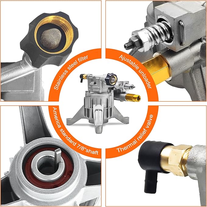 3000 Psi Pressure Washer Pump, 7/8" Shaft Vertical Power Washer Pump Replacement 2700-3000 PSI Universal Pressure Washer Pumps for Pressure Washer