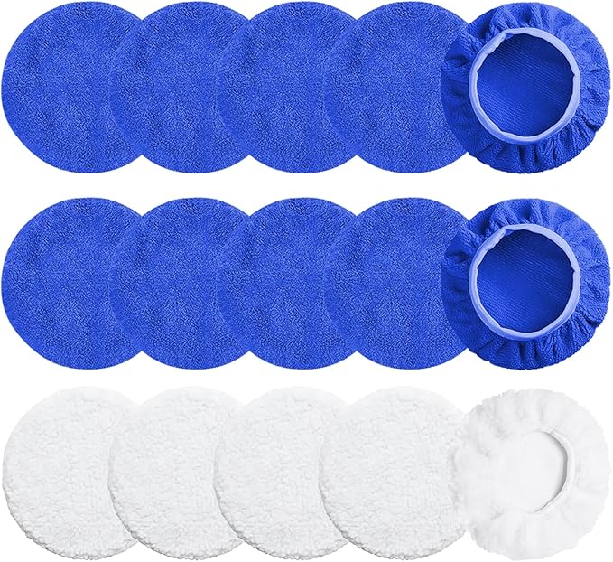 15 Pack Car Polishing Pads, Mix Car Polishing Bonnet Buffing Pads, 10*Microfiber+5*Woollen Car Polisher Buffer Pads, 5" - 6" Car Buffer Pads for Car, Glass,Instruments, Cameras, Furniture, Metal, Wood