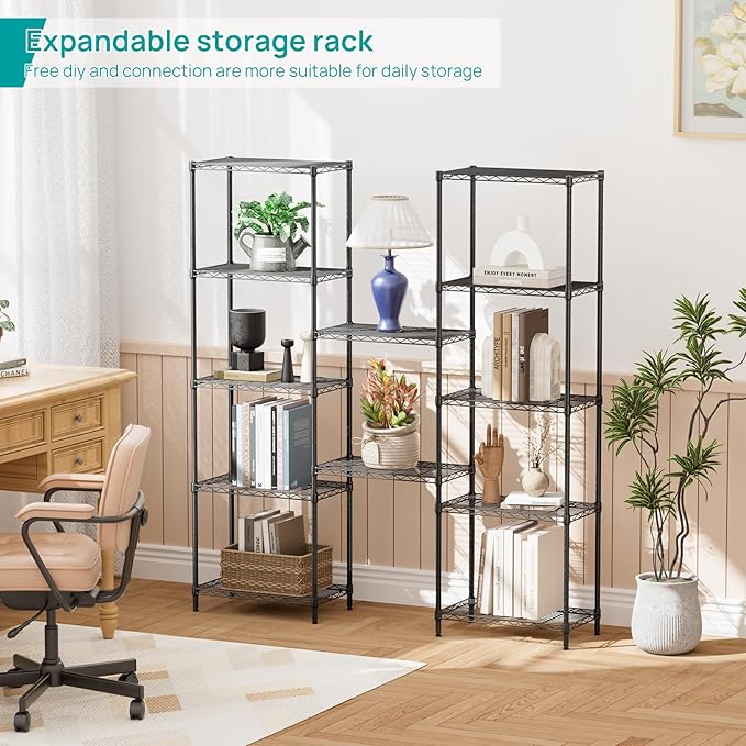 SINGAYE 6 Tier Adjustable Storage Shelf Wire Shelving Unit Metal Shelves Standing Closet Bathroom Organizers Pantry Kitchen Garage Laundry Room Organization Home Rack 12" D X 22" W X 69.5" H Black