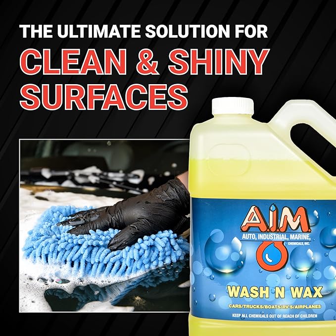 AIM Chemicals Wash N Wax Car Soap - pH neutral for cars, trucks, boats, and RVs. Protects wax and sealants. Use with foam cannon or hand wash. Ideal for detailing and cleaning supplies (AC WW5)