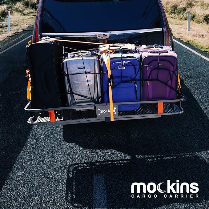 Mockins Black Heavy Duty 20.8" X 36.8" Bungee Cargo Net Stretches to 45" X 75" The Cargo Carrier Net Comes with 10 Hooks and can be Used with Any Car or Van SUV and Truck