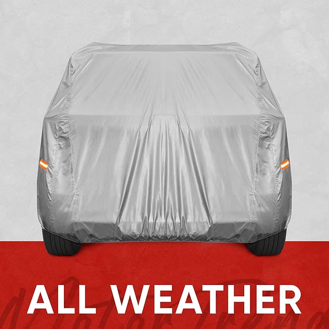 Motor Trend Safeguard Heavy Duty Car Cover for Vans & SUVs - Car Tarp Waterproof All Weather SUV, Sun Protection, UV Rain Snow Winter, Outdoor Reflective - Up to 210" Length