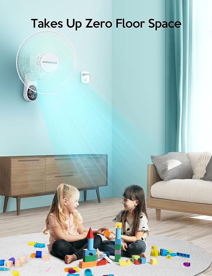 VAGKRI Wall Mount Fan, 16 Inch Wall Fans with 5 Blades, 5 Speeds, 8 Hour Timer, 90° Oscillating Quiet Fans with Remote for Home Office Bedroom Living Room Garage (White)