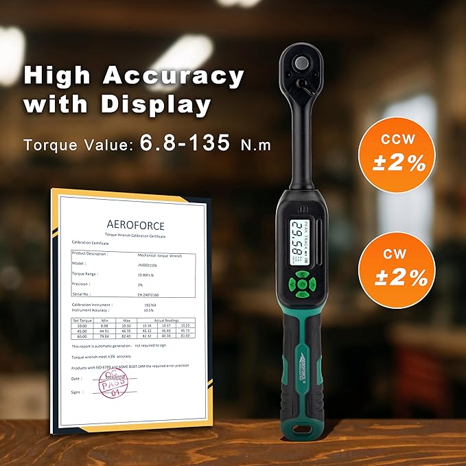 AEROFORCE 9PCS Magnetic Spark Plug Socket Set with a 3/8" Drive Digital Torque Wrench (6.8-135Nm), Includes 12-Point 14mm & 16mm Spark Plug Sockets for cars, motorcycles, lawnmowers