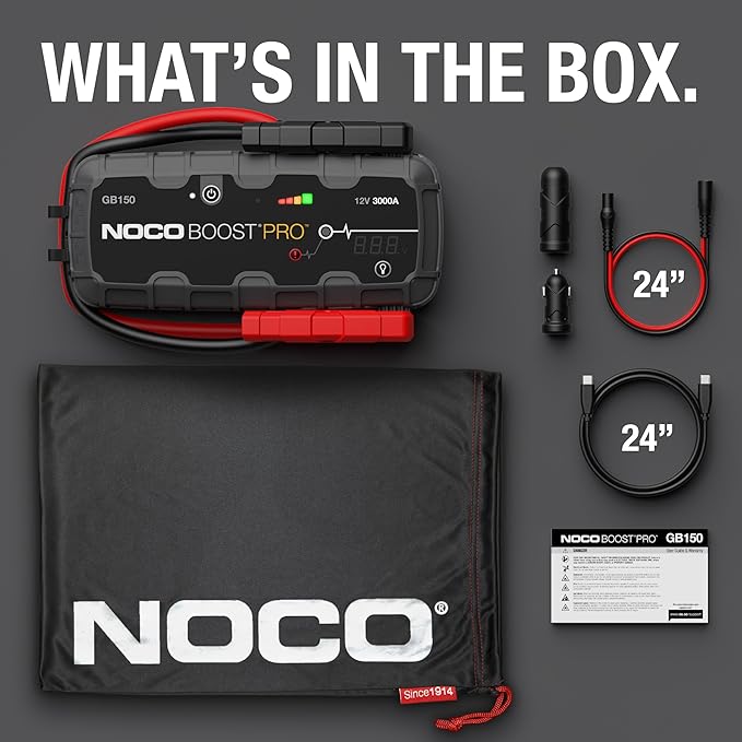 NOCO Boost GB150: 3000A UltraSafe Jump Starter – 12V Lithium Battery Booster Pack, Portable Jump Box, Power Bank & Jumper Cables - for 9.0L Gas and 7.0L Diesel Engines