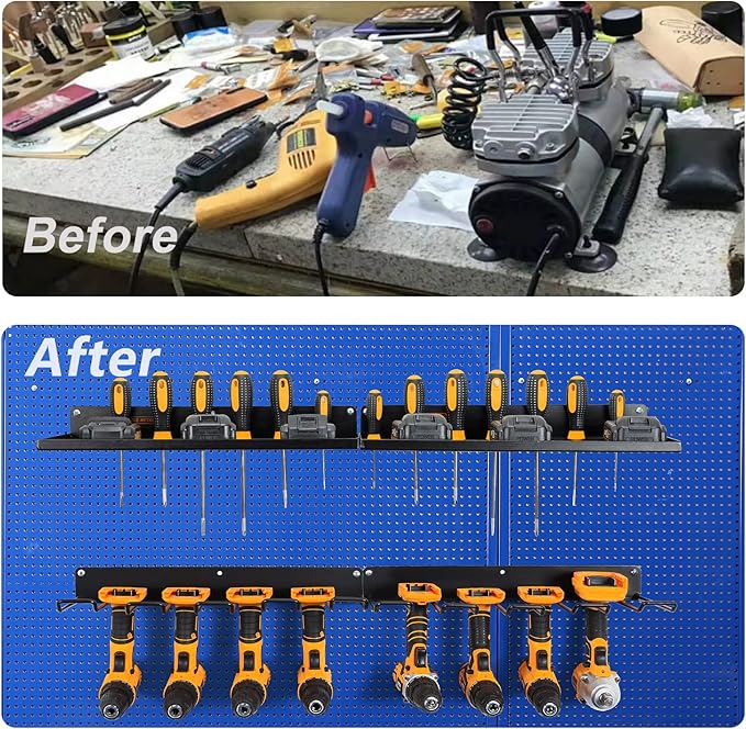 UU-Major Power Tool Organizer with Charging Station,Drill Holder Wall Mount,Garage Storage Shelves for Organization and Storage,Heavy Duty Pegboard Wall Organizer Set Solid Metal Black 2 Pack 4 Set…