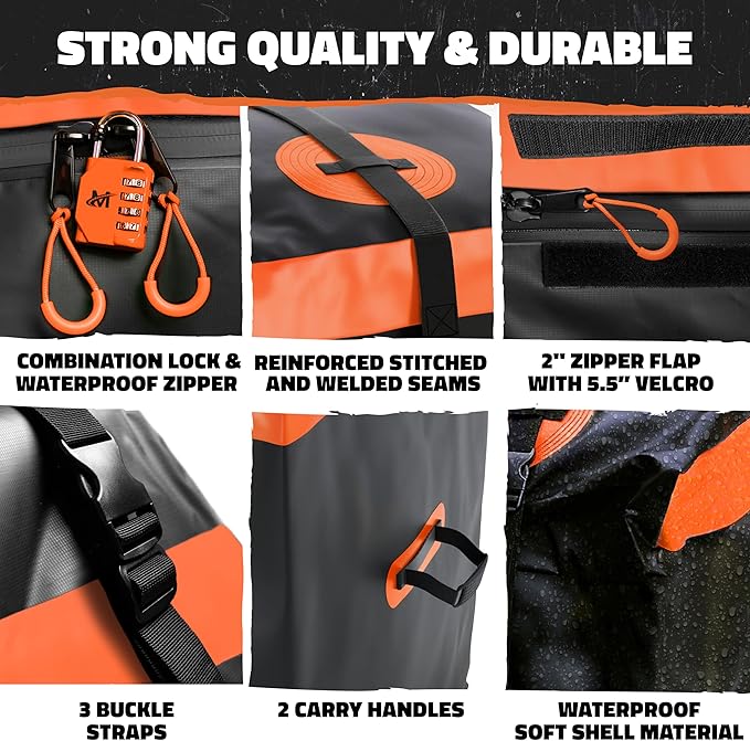 Mockins 16 Cu.Ft. Trailer Hitch Cargo Carrier Bag | 58"x20"x24" Abrasion-Resistant Vinyl Cargo Bag for Hitch Carrier | Waterproof Truck Bed Storage Set w/Buckle Straps, Combination Lock & Carry Case