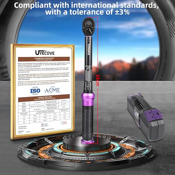 1/4" Inch Drive Click Torque Wrench 20-240 FT-LB/2.3-27.1N.M, ±3% Accuracy, Dual-Direction Click Professional Torque Wrench, Dual Range Scales Graduated in FT.LB and N.M, Purple