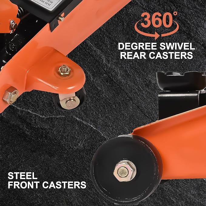 A A IN AA094 Hydraulic Low Profile Steel Floor Jack, Trolley Service Lift Car Garage Floor Jack, 1.5 Ton (3300 lbs) Capacity, Orange