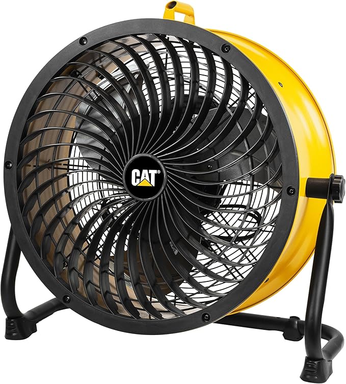 Caterpillar® fan 18”-Blade High-Velocity Drum Fan Heavy Duty Industrial Grade (Yellow, 2-in-1): 3,400 CFM, 4-Speed, 360 Degree Adjustable Drum Head, Dual Ball Bearing Motor with Die-Cast Cover