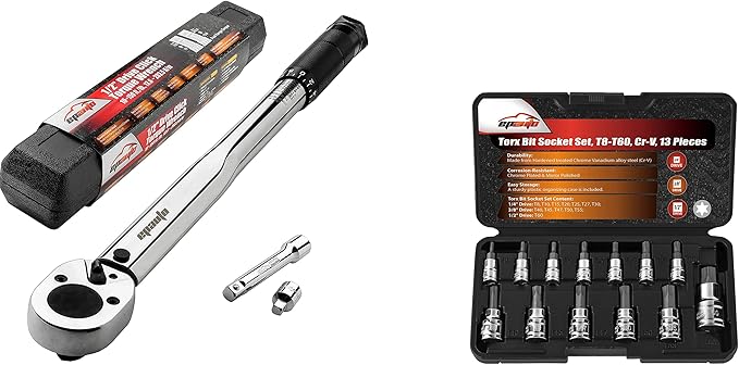 EPAuto 1/2-inch Drive Click Torque Wrench Torx Bit Socket Set, Star Socket T8-T60