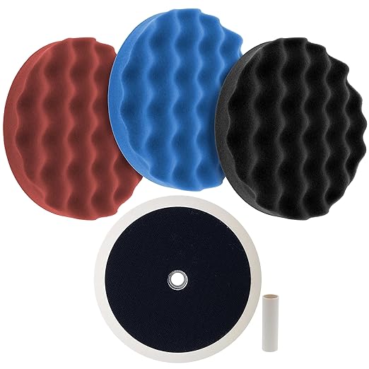 TCP Global Professional 3 Pad Buffing and Polishing Kit with 8 Inch Waffle Foam Pads for Car Detailing - Complete Polisher Buffing Pad Set with 5/8" Threaded Backing Plate