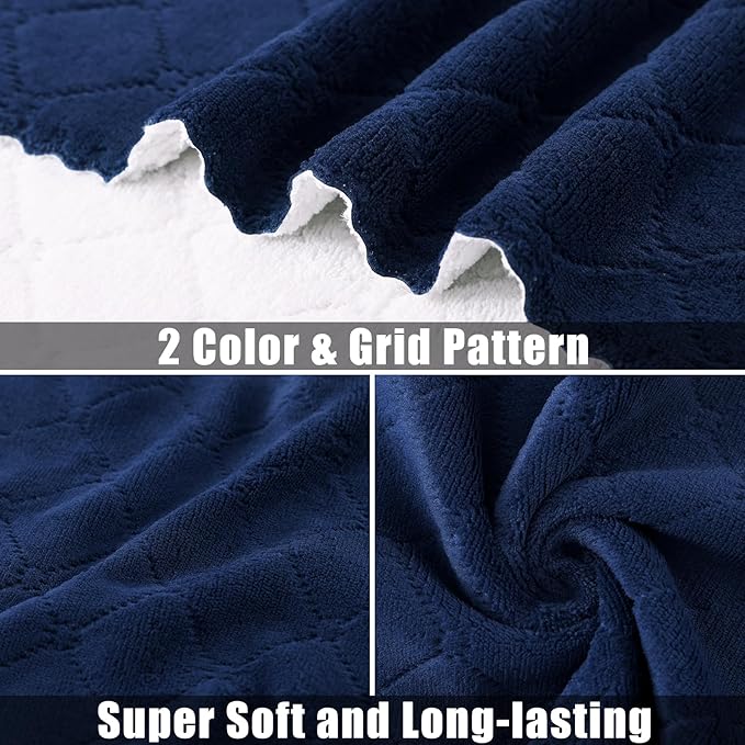 Mordimy 24 Pack Kitchen Towels (20" x 10", Navy Blue & White), Super Soft and Absorbent Dish Towels, Coral Velvet Microfiber Cleaning Cloth, Nonstick Oil Fast Dry Dish Cloths