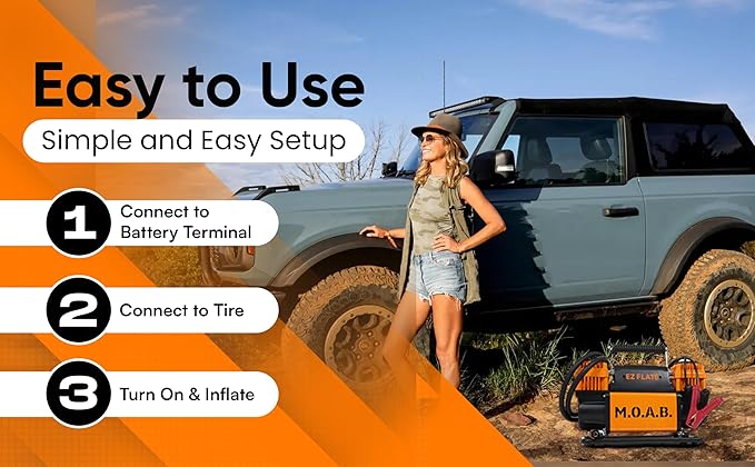 EZ FLATE M.O.A.B. Dual Air Compressor for 4x4 Offroad Vehicles, Fast Inflation, 12V Power, Easy to Use, Storage Bag