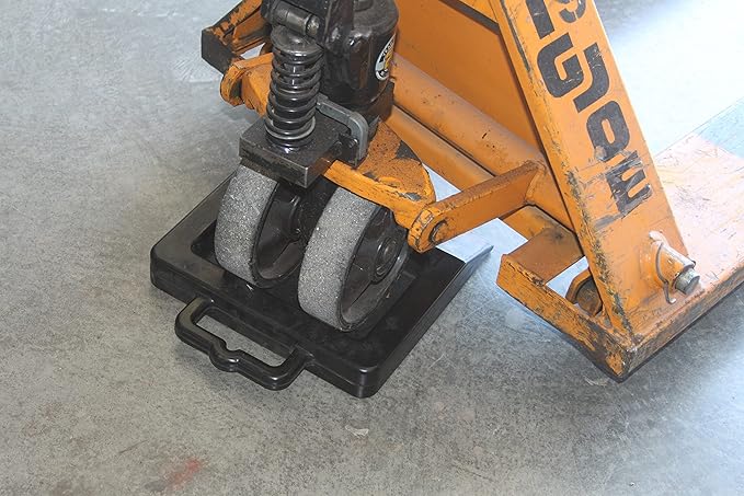 Pallet Jack Wheel Chock - Stop Rolling in Trailer or Truck - Rubber Heavy Duty Stopper with Base - Black
