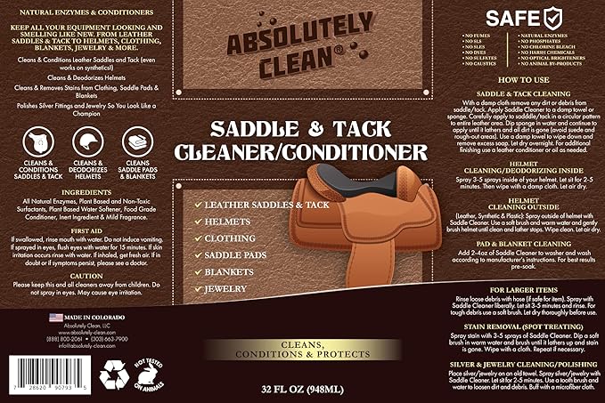 Absolutely Clean Amazing Saddle Soap Spray for Leather Cleaning & Tack Cleaner and Conditioner
