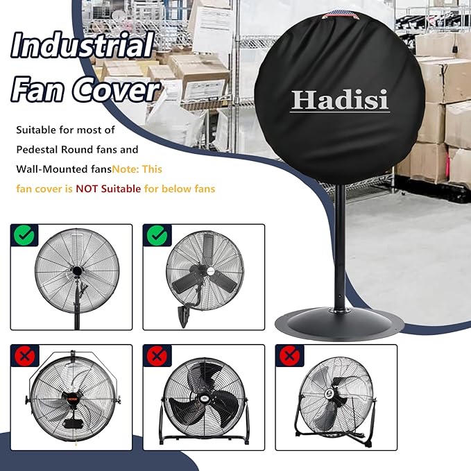 Heavy Duty Oxford Dustproof Fan Cover - Waterproof Outdoor Wall Mount - Black, Compatible for 18-20 Inch Industrial & Pedestal Fans