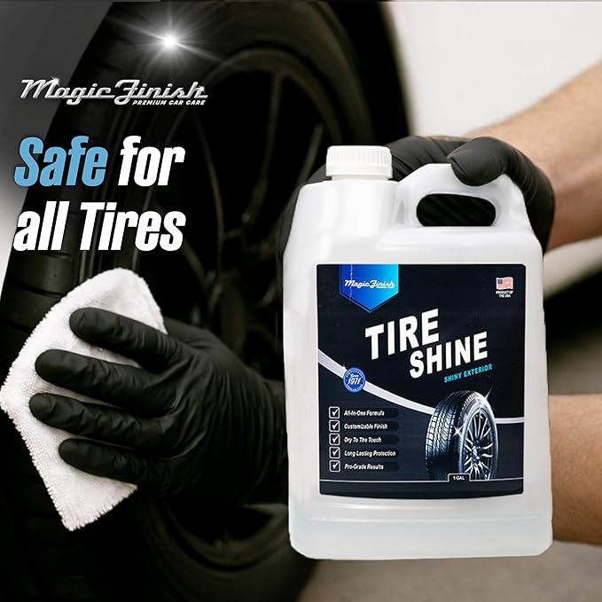 Magic Finish Tire Shine (1 Gallon) – Silicone-Based Tire Dressing for Long-Lasting Wet Look – High-Gloss Car Cleaning Supplies for Pro Detailing Results