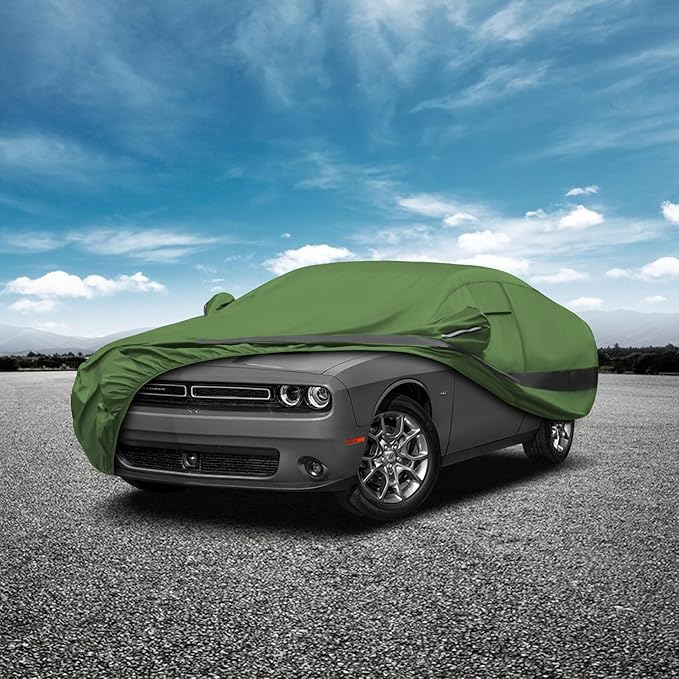 Heavy Duty Outdoor Car Cover Compatible with 2007-2023 Dodge Challenger,Waterproof All Weather for Automobiles, Outdoor Full Cover Rain Sun UV Protection with Zipper Cotton
