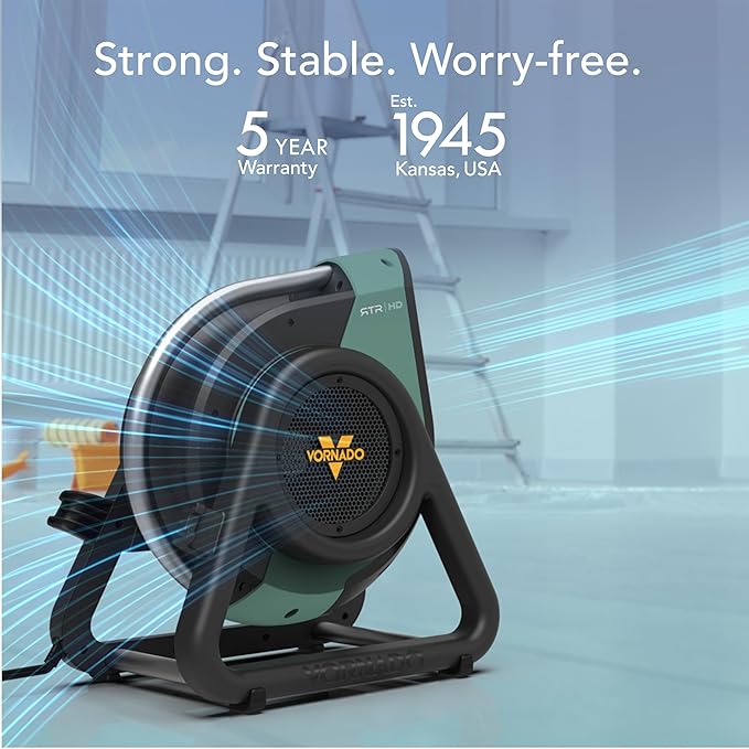 Vornado RTR Heavy Duty Air Circulator, 3-Speed, High Velocity Blower Fan with 270° Tilt, IP54 Motor, 8 ft Cord, High Impact Case, Air Mover for Floor Drying and Ventilation
