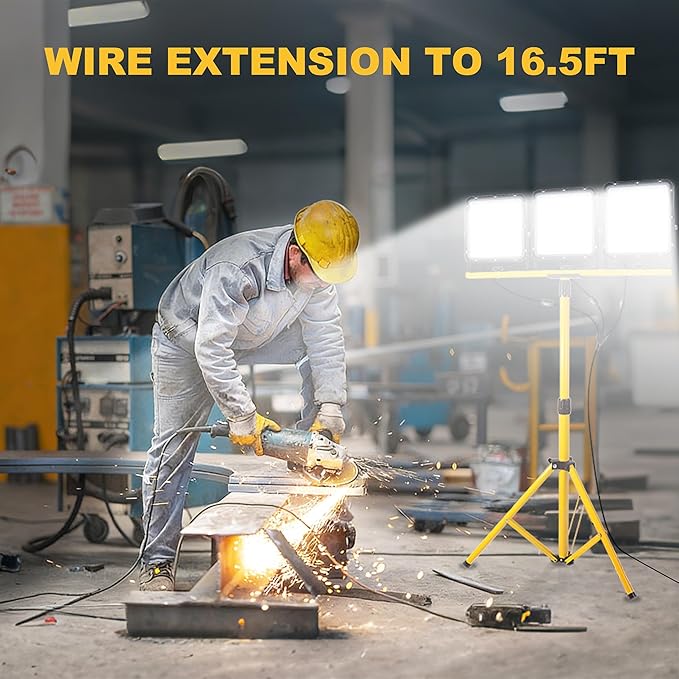 50000 Lumen LED Work Light with Stand - 3 Head Tripod Work Light - IP65 Waterproof Work Light with Tripod for Outdoor Indoor Job Site Workshop Garage Construction Site Lighting