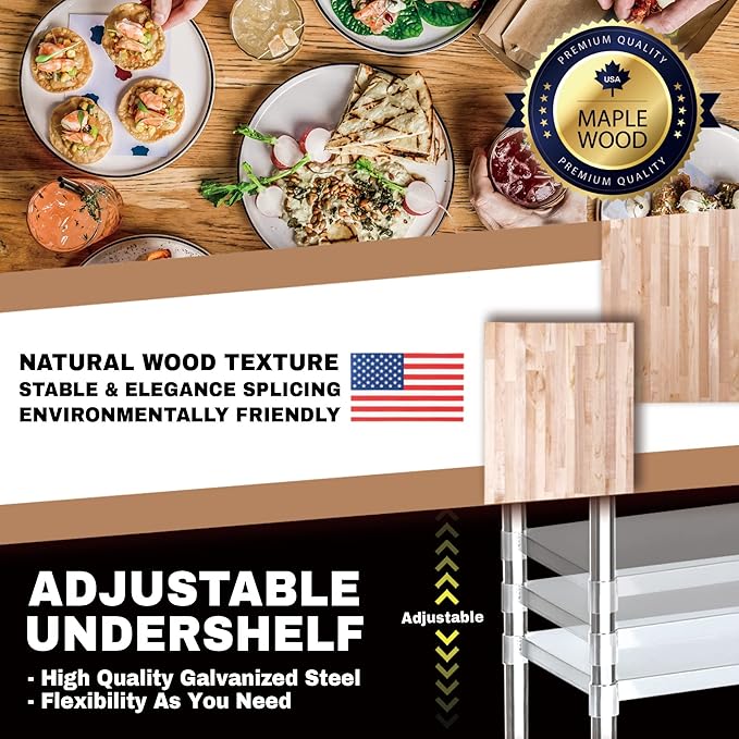 US Maple Top Work Table - 24 x 24 x 35 Inch Commercial Butcher Block Wooden Workbench with Adjustable Lower Shelf - Fits Restaurant, Warehouse, Home, Kitchen, Garage by DuraSteel