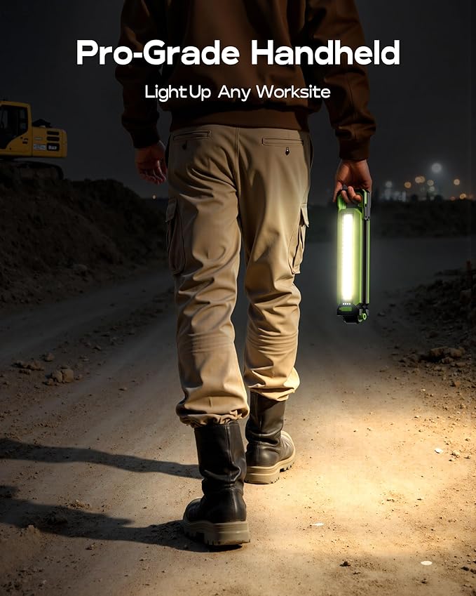 Work Light - 5200mAH Foldable Magnetic Under Hood Working Light with Hooks, Portable Magnetic Rechargeable Cordless 3300LM Job Site Lighting for Mechanic/Car Repairing/Garage