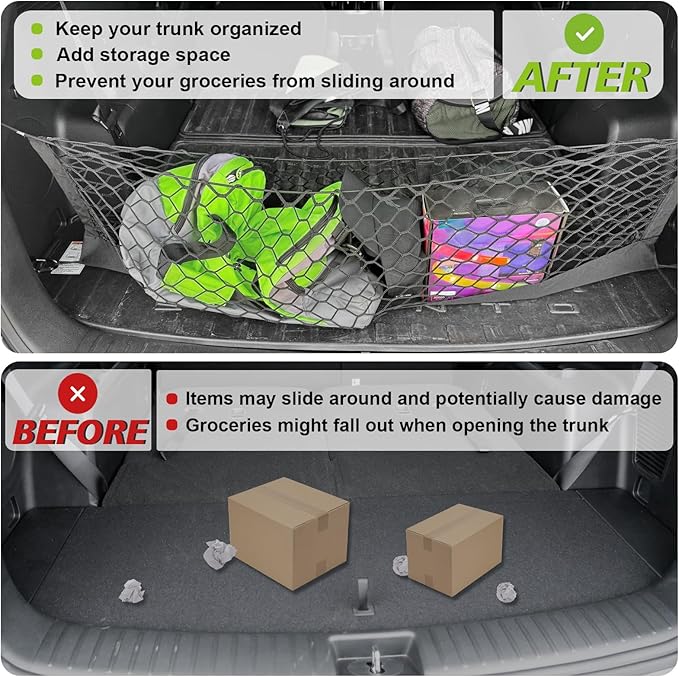 Muslogy Truck Bed Cargo Net Trunk Netting Compatible with 2021-2024 2025 2026 Kia Sorento Accessories, Pickup Cargo Organizer SUV Sedan Storage Net w/Heavy Duty Carabiners