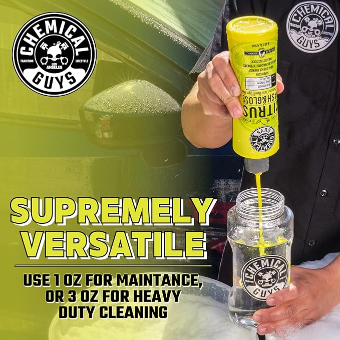 Chemical Guys Citrus Wash & Gloss Foaming Car Wash Soap - High Suds Formula Foam Cannon Soap for Foam Blasters, or Bucket Washes - Safe on Paint, Clear Coat, and Wax, Citrus Scent - 64 oz