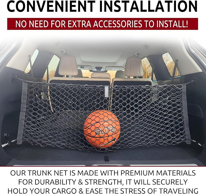 Envelope Style Trunk Mesh Cargo Net for Infiniti JX35 QX60 + HYBRID 2013 - 2025, Automotive Exterior Accessories - Car Trunk Storage Organizers, Cargo Bed Net for Car, Smart Vehicle Storage Organizer