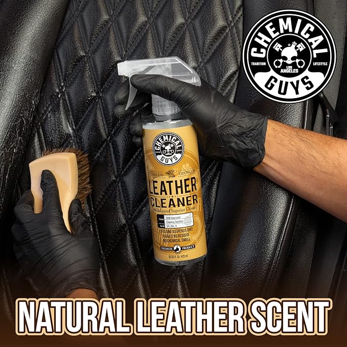 Chemical Guys Colorless and Odorless Leather Cleaner - Safe for Natural, Synthetic, Faux, and Pleather, Car Interior Cleaner, Safe for Furniture, Boots, Apparel, & More - 16 oz