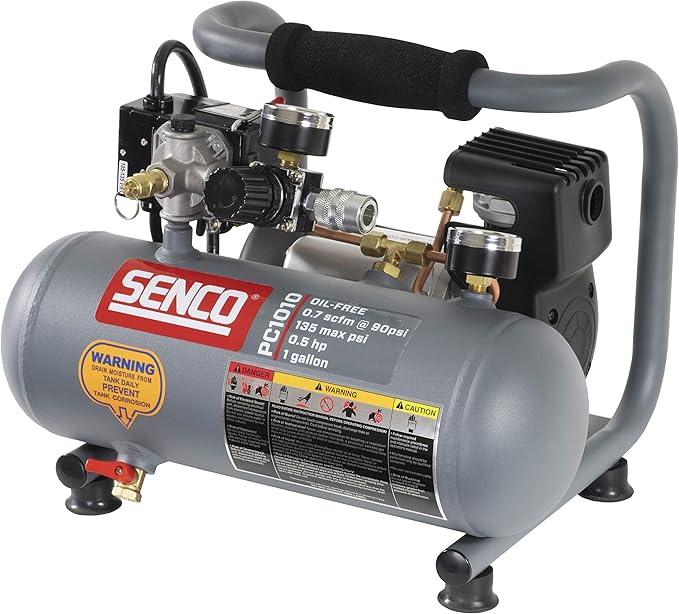 SENCO PC1010 1/2-Horsepower 1-Gallon Finish and Trim Hot Dog Air Compressor Portable Tire Inflator For Car