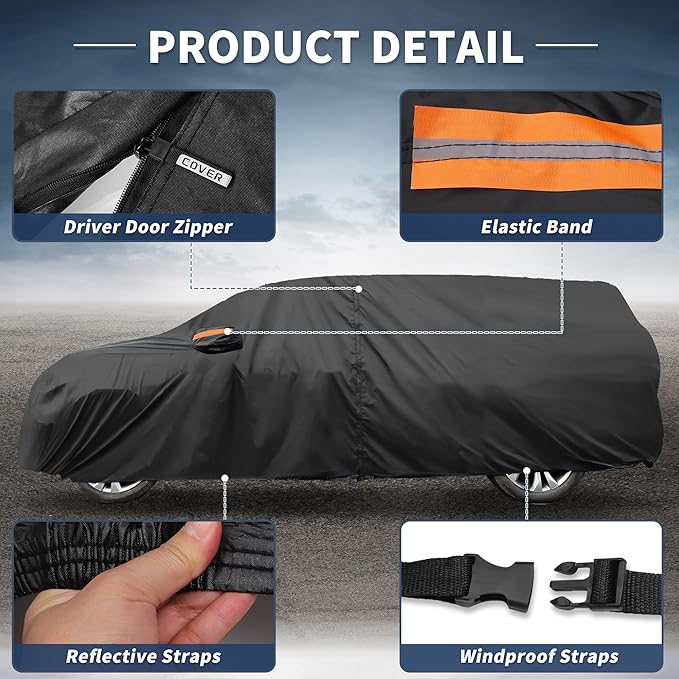 X AUTOHAUX Car Cover for Toyota Sienna 210D-PU Outdoor Full Car Cover All Weather with Door Zipper for Waterproof Windproof Sun Rain Snow Protection