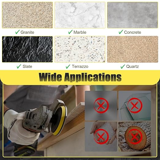 4 in Diamond Polishing Pads Set, 12 Pcs Durable Wet/Dry Polishing Pads, Marble Granite Concrete Polishing Kit with 5/8''-11 Backer Pad, 50-6000 Grit, Polisher, Grinder, Drill Use