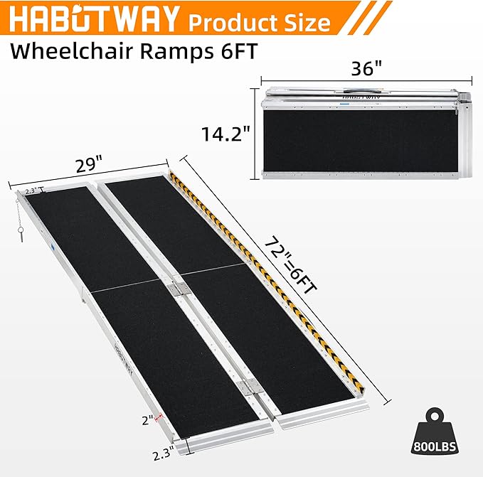 HABUTWAY 6ft Wheelchair Ramp, Portable Wheelchair Ramps for Home Steps, Double Non-Skid Ramps Hold Up to 800Lbs, Threshold Ramp for Home,Stairs, Curbs,Steps,Doorway