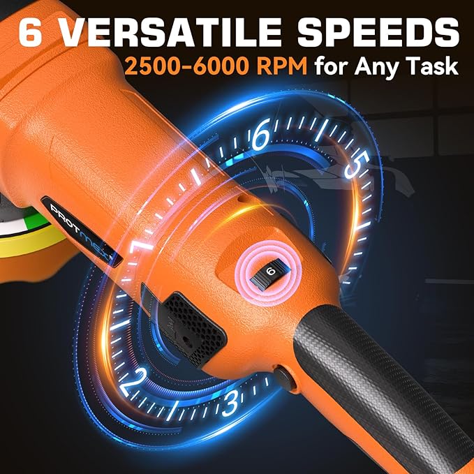 Protmex 1200W Dual Action Car Buffer Polisher, 6 Inch Orbital Polisher with 6 Variable Speed 2500-6000RPM, Constant Power & Detachable Handle for Car Detailing, Polishing, Waxing and Scratch Removal