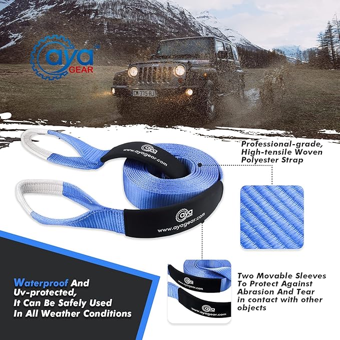 Recovery Tow Straps 3" x 20' |Tree Saver Winch Strap|Heavy Duty 35,000lbs Break Strength |Triple Reinforced Loop End | Use for Emergency 4x4 Towing or Recovery Tow Rope