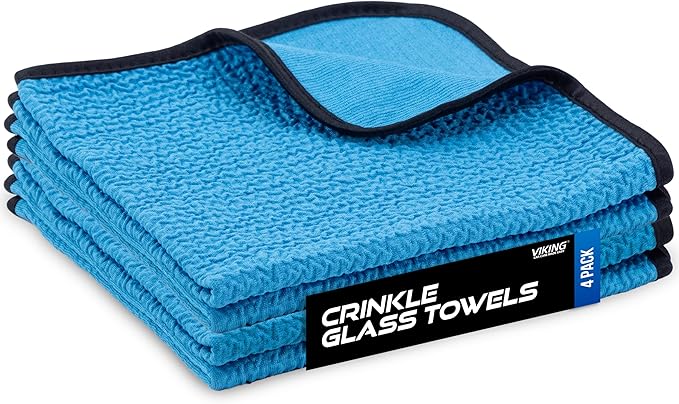 VIKING Glass Microfiber Cleaning Cloth for Car and Home, Glass Towels for Mirror, and Picture Frames, and Car Detailing Kit, 16 inch x 16 inch, Blue, 4 Pack