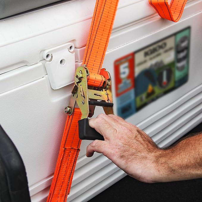 HFS(R) 4PC 1-1/2" x 15 ft Heavy Duty Ratchet Cargo Tie Down Straps 3000lbs Dual J-Hooks Orange