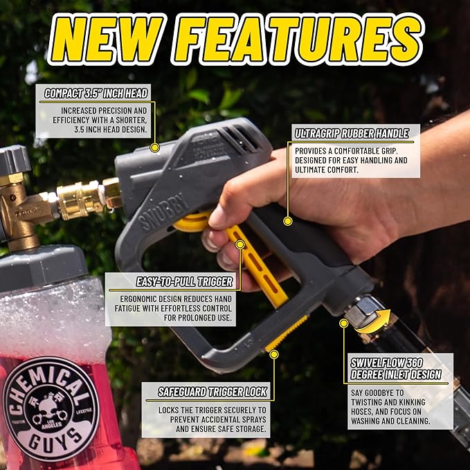 Chemical Guys Snubby Pressure Washer Gun with Foam Cannon Attachment - Short Handle for Gas and Electric Pressure Washers, Foam Sprayer Ideal for Car Washing, Detailing, and Home Cleaning Projects