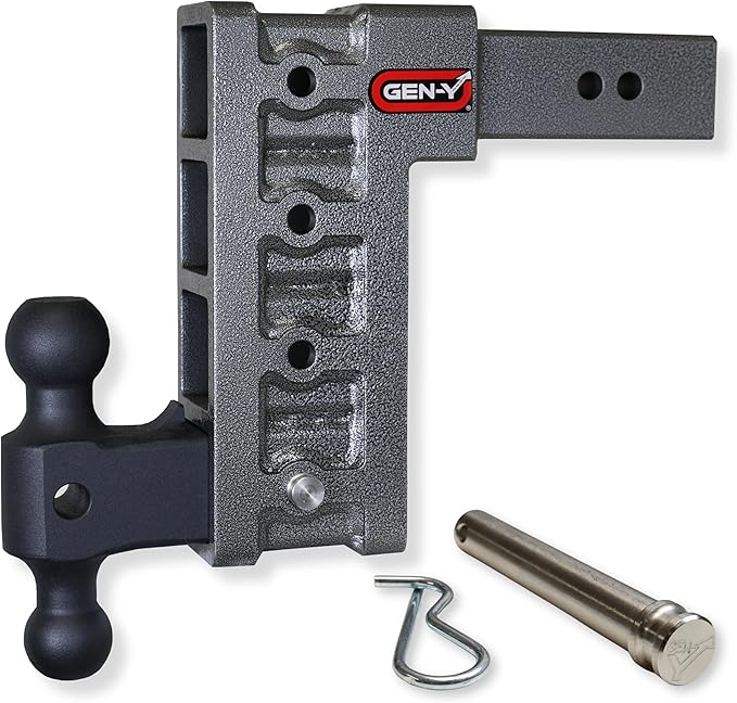 GEN-Y Hitch Tow Hitch for 2.5" Receiver - 9" Drop/Rise with 4 Adjustable Positions, Includes Dual Ball Mount and Locking Pin, 21,000 lbs Towing Capacity, 3,000 lbs Tongue Weight, Silver