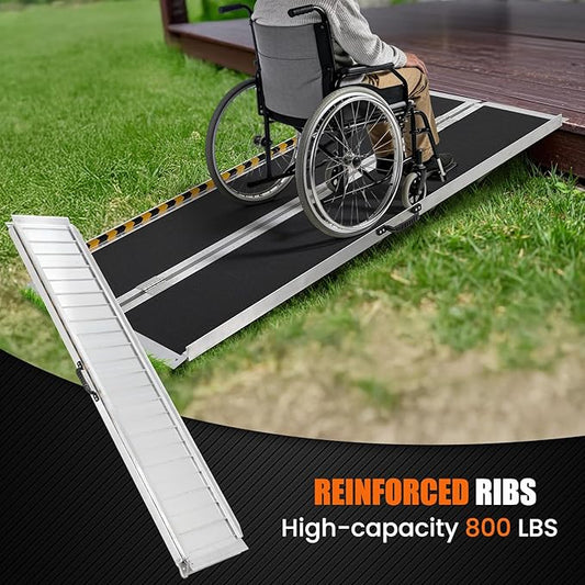 5FT Aluminum Folding Wheelchair Ramp - Heavy Duty 800 lbs Capacity, Portable Ramp for Cars, Stairs, Doorways, Scooters & Home Steps with Non-Slip Surface